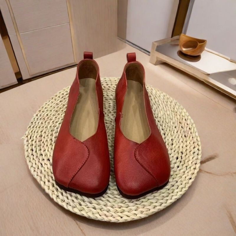 Women's Flats 2024 Spring/Summer New Original Genuine Leather Retro Artistic Soft-Soled Slip-On Square-Toe Women's Shoes