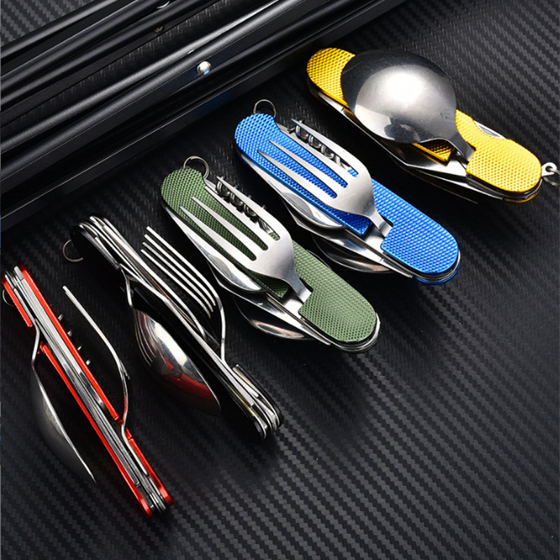 新款刀叉餐具组合 野营刀叉勺 折叠刀叉勺组合 不锈钢