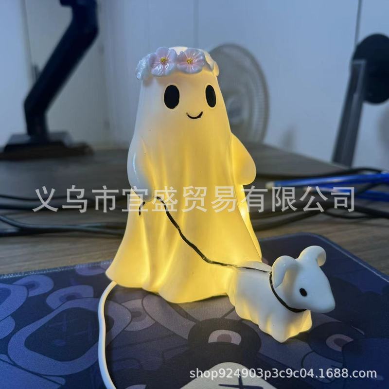 国境を越えた新型ハロウィーン幽霊が犬を散歩するUSB照明夜光小夜灯ledランプのデザイン家の明かりの置物|undefined