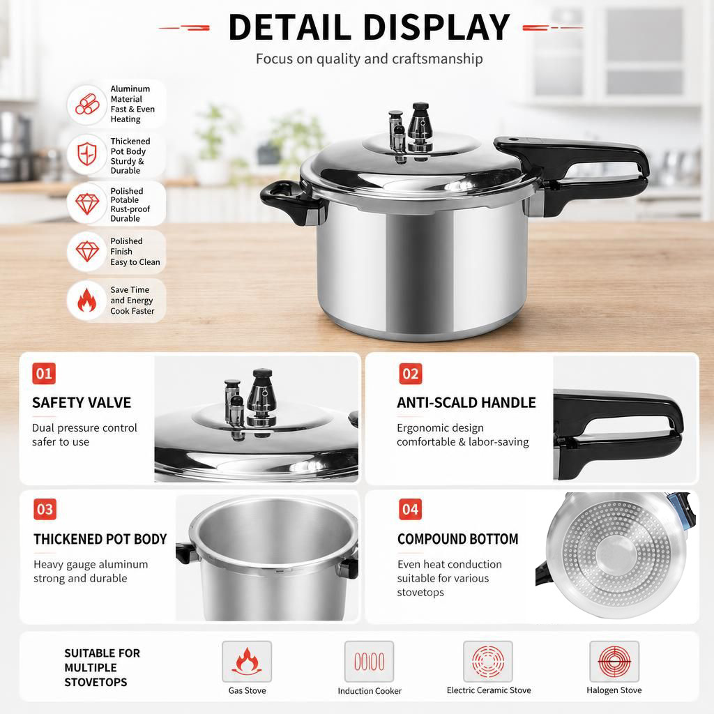 Olla de Presión Doméstica Antiexplosión de Aleación de Aluminio Antiadherente para Cocina