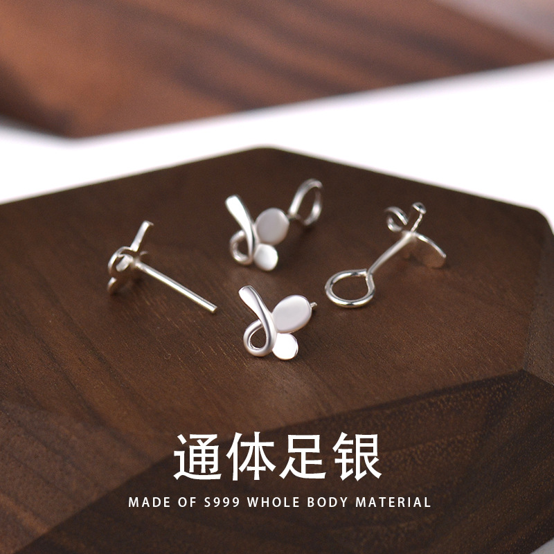 蝴蝶耳釘女森系小清新S999銀耳蝸釘睡覺不用摘小眾設計感螺絲擰扣