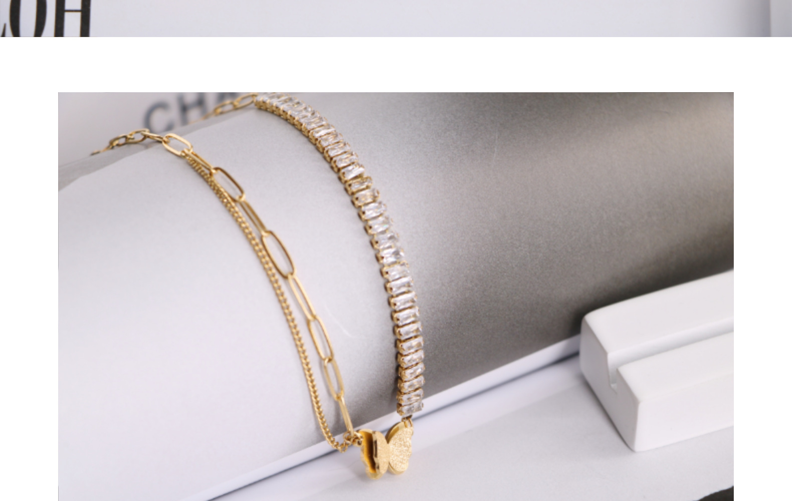 Fashion Butterfly Titanium Steel Plating Inlay Zircon Bracelets Necklace 1 Piece