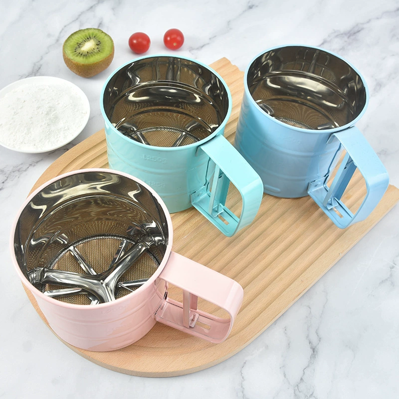 Сито для муки из нержавеющей стали Бытовая полуавтоматическая сетка-фильтр Ручное сито для порошка под давлением Сахарное сито Кухонные инструменты для выпечки оптом