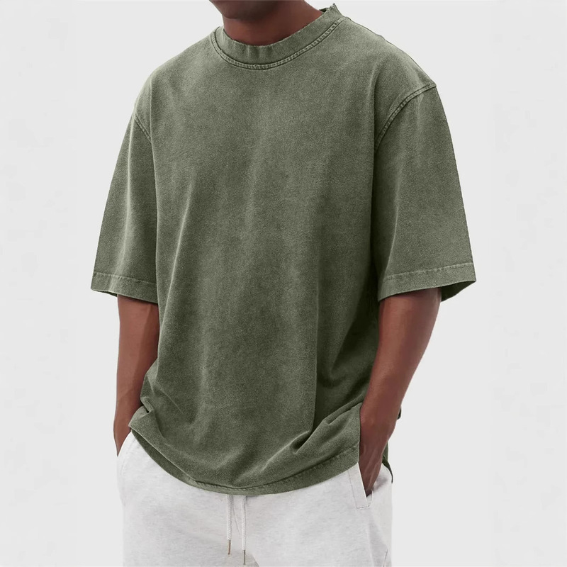 2025 新しいクロスボーダー Amazon AliExpress 春夏メンズウォッシュドカラーダメージソリッドカラープルオーバーショート Tシャツ|undefined