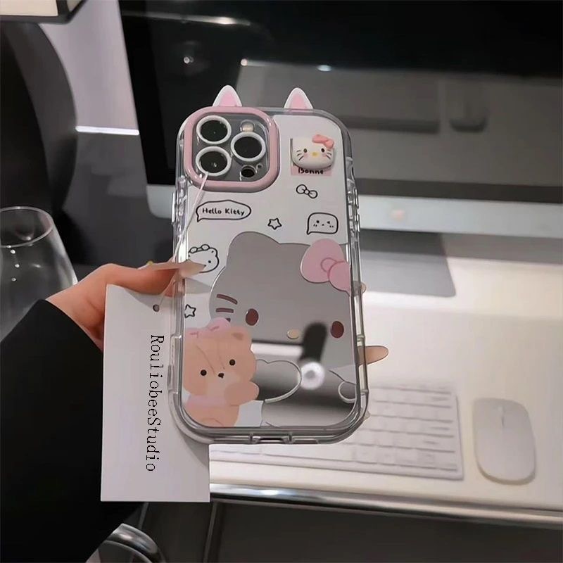 适用苹果17手机壳kt兔耳朵华为vivo/oppo小米iPhone16镜面奶油壳|undefined