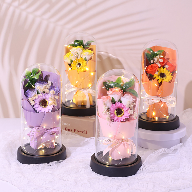 520 regalo de San Valentín copa de vidrio eterno flores secas rosas jabón flores para amigos y esposas adornos exquisitos