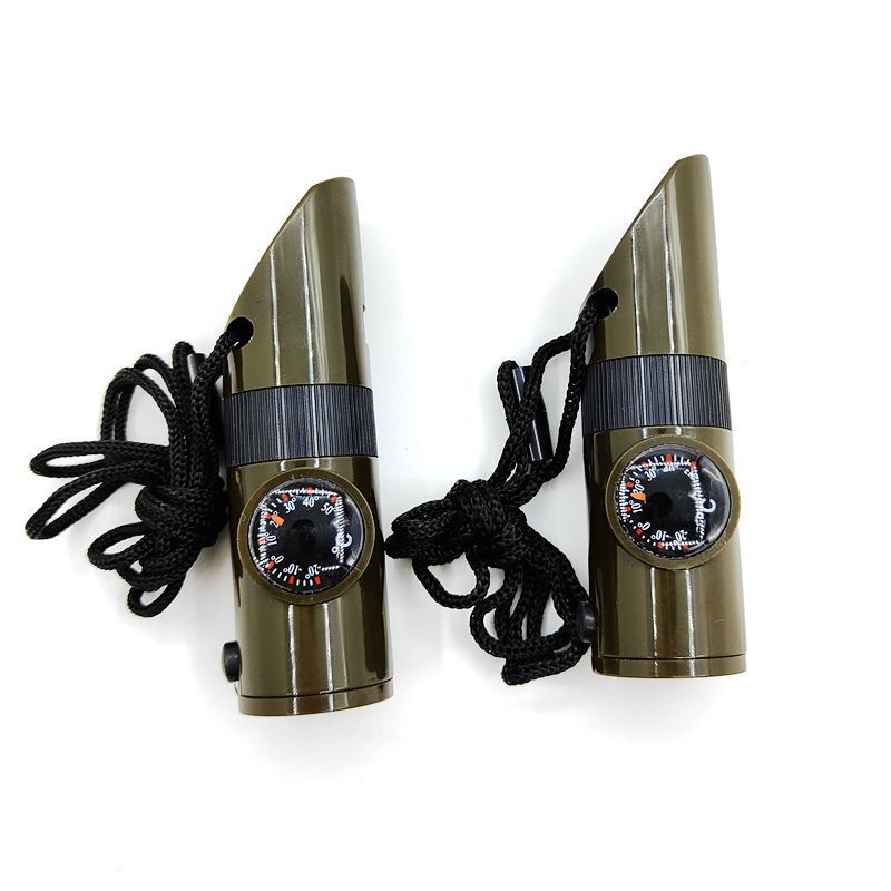 Outdoor Seven-In-One Multifunctional Whistle High Decibel Life-Saving Whistle Portable Flashlight Compass Thermometer