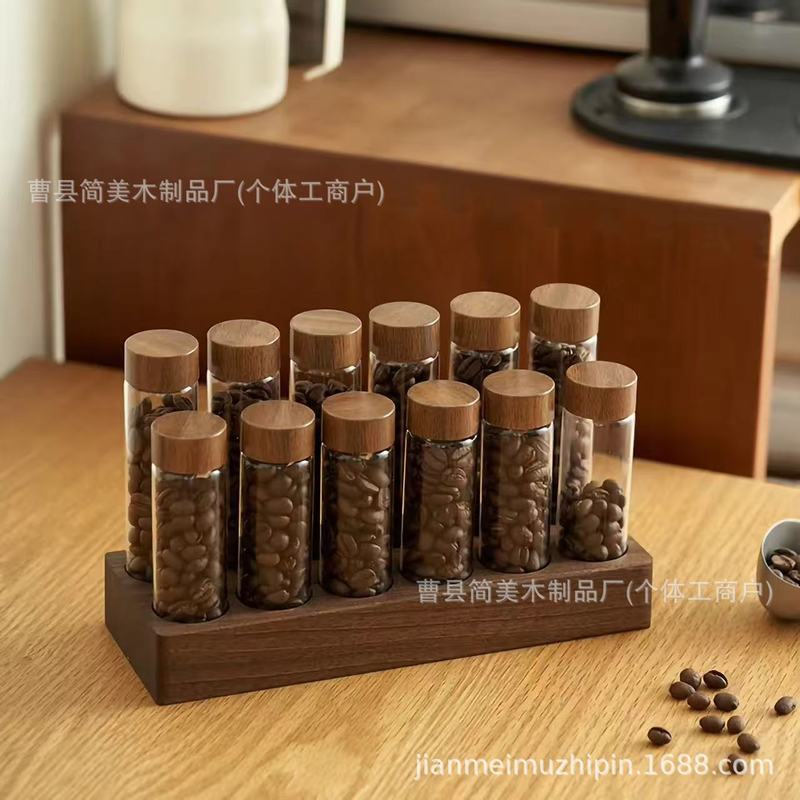 クロスボーダー新しい無垢材カバーウォールナットコーヒー豆ボトルコーヒーフレグランスボトル収納ベース収納ディスプレイラック|undefined