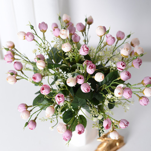 Simulated Rose Green Bud Bouquet, Artificial Flower Arrangement for Home, Hotel, Wedding Decor, Fake Flowers, Chrysanthemum