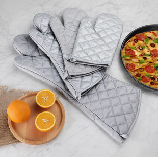 Commercial Silver-Coated Cloth Long Thickened High-Temperature Resistant Microwave Oven Gloves Kitchen Baking Oven Anti-Scalding Gloves