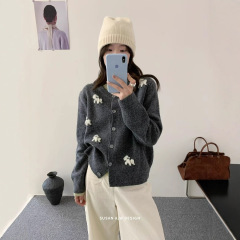 苏珊 韩系百搭温柔春秋新款立体重工刺绣甜美风针织开衫毛衣26967