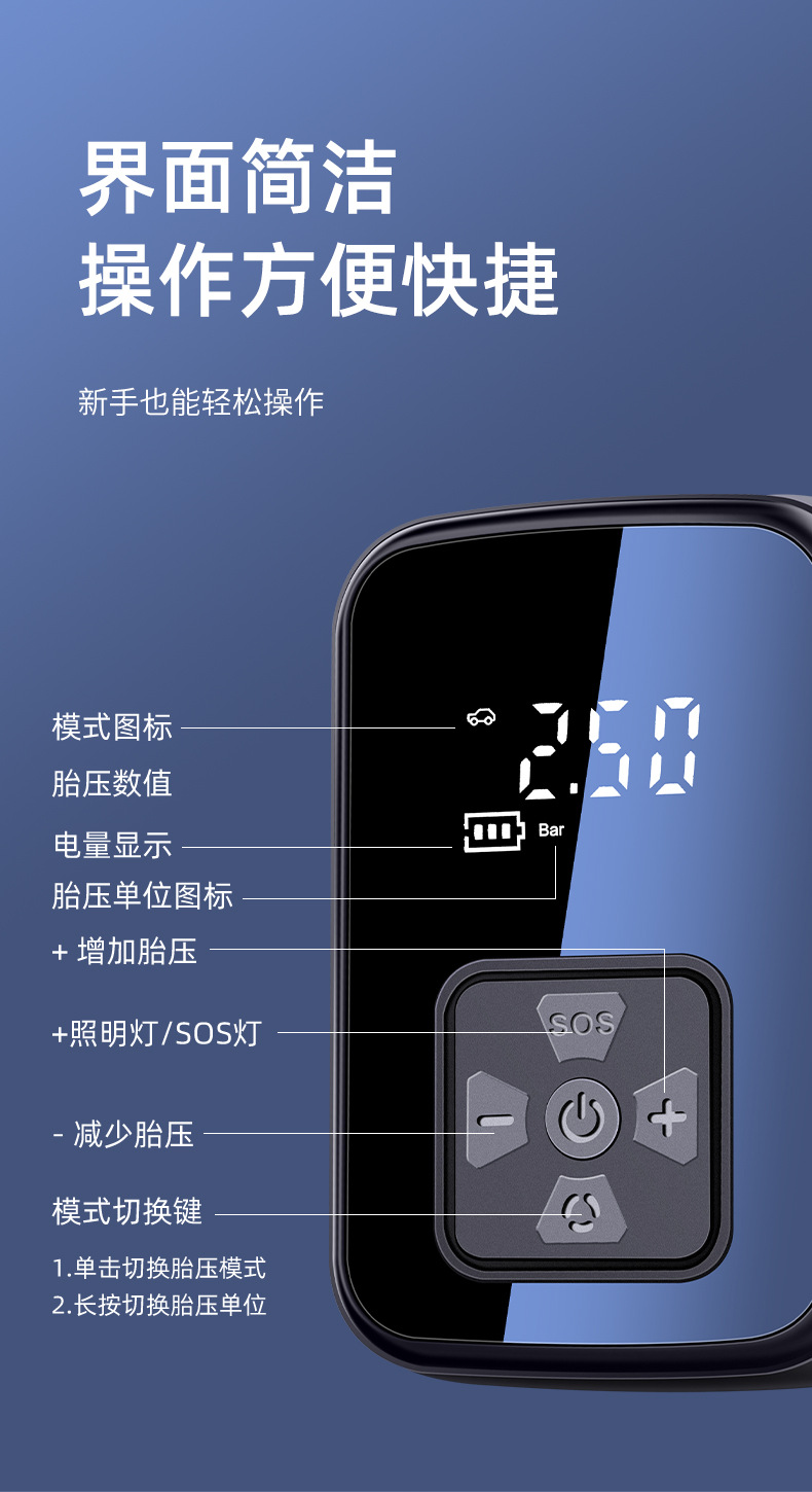 Cross-border new car wireless air pump portable car tire small air pump electric handheld inflator