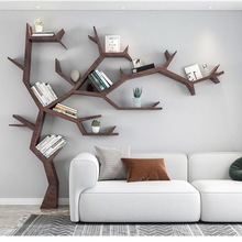 实木创意树形艺术背景墙展示架墙面落地置物架办公室书架客厅
