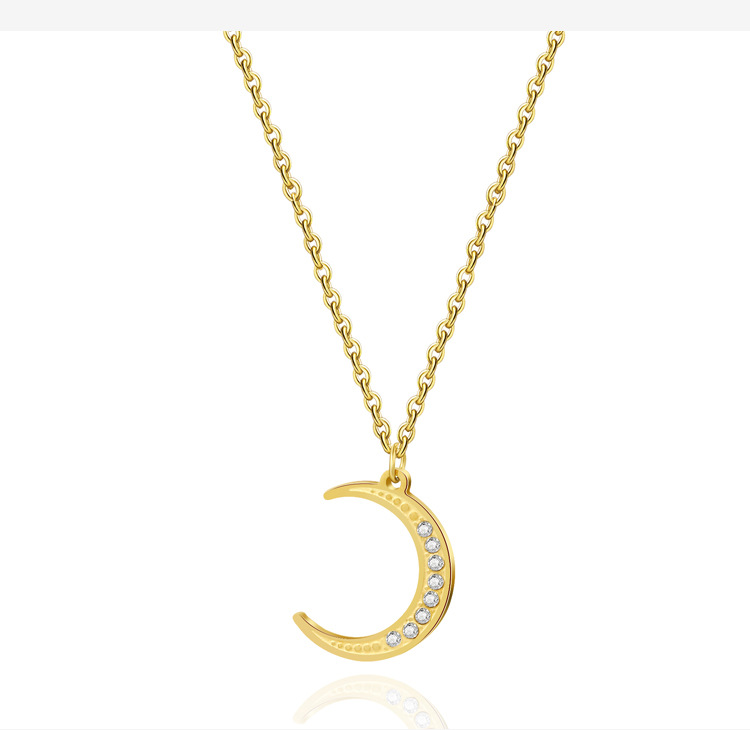 Simple Style Moon Titanium Steel Plating Inlay Artificial Diamond Pendant Necklace Colorza_colorza_2