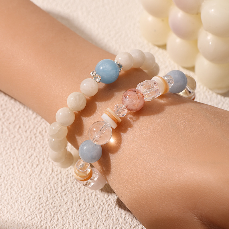 Nuevas vacaciones de estilo chino en el mar primavera goma roja flores de cristal blanco conchas de anabavia piedra natural pulsera de cuentas pulsera mujer