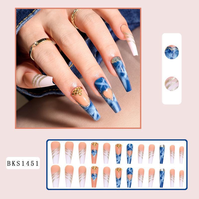 Marble, Flower, Butterfly Pattern French Style Shiny Marble Flower Butterfly Abs Wear Manicure 1 Set