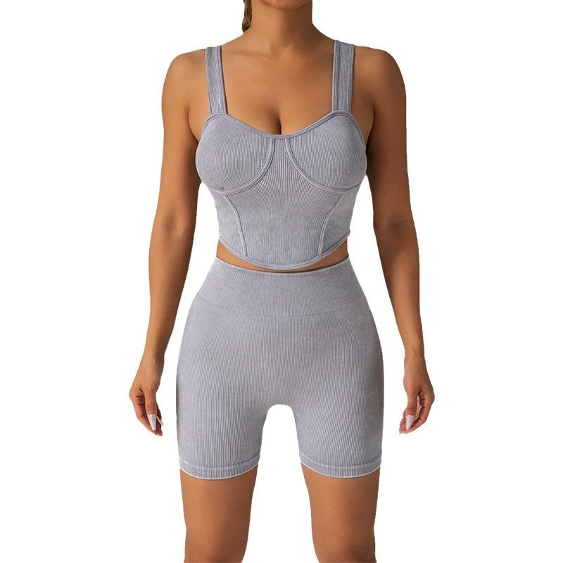 Summer yoga clothing, set, shockproof T-shirt, leggings, shorts, high-quality style, beautiful back