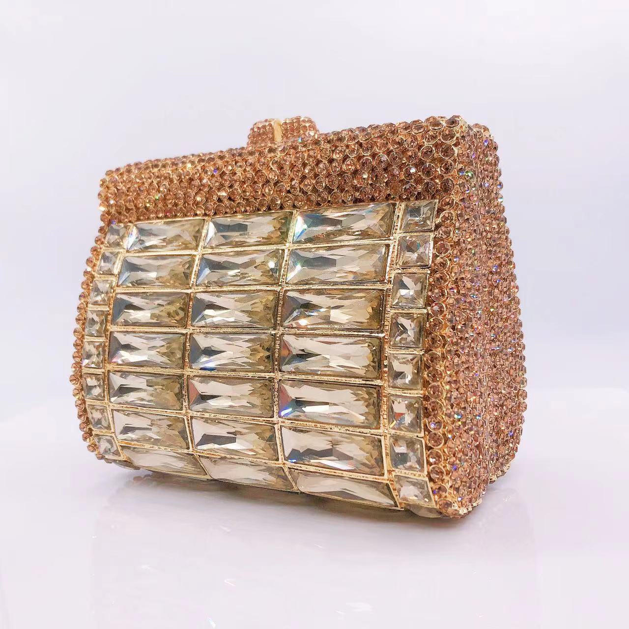 Túi clutch nữ đính đá rhinestone dạ hội cầm tay — Màu Sâm panh, Đế Vàng Kim Cương, Nền vàng kim cương trắng, Vàng kim AB chi tiết 8