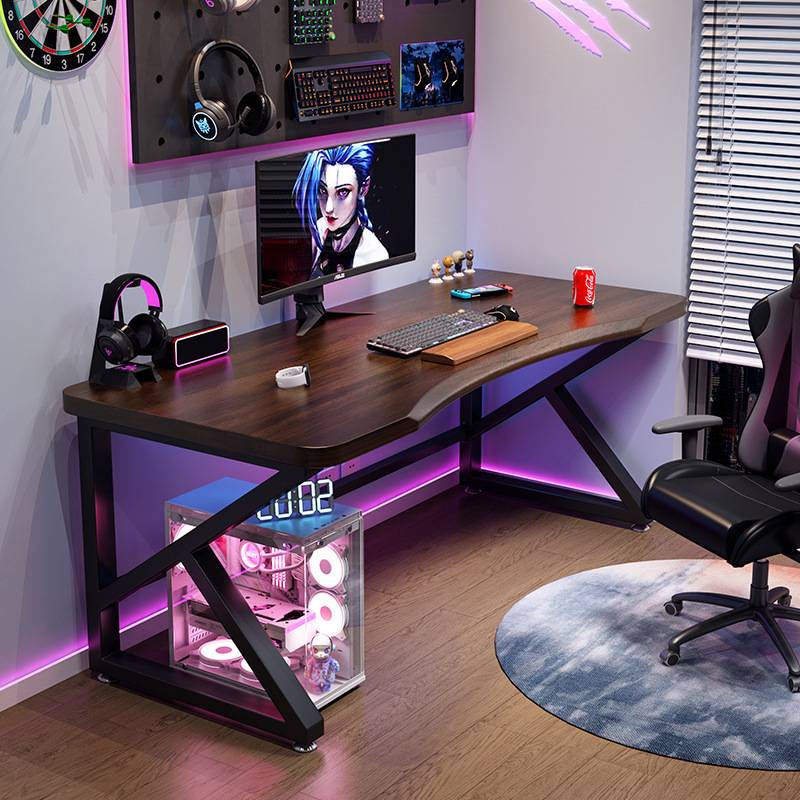 Solid Wood Gaming Table Home Desktop Small Apartment Bedroom Single Table Ergonomic Curved Gaming Room Computer Table