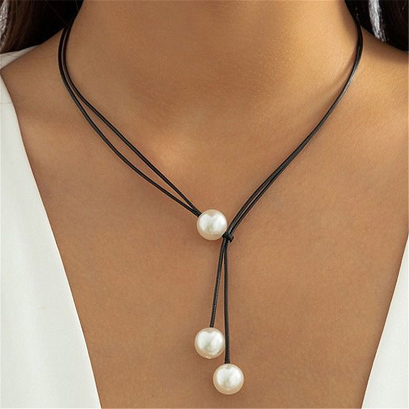 Collar de perlas de doble capa con cordón de cera elegante_voghion.com