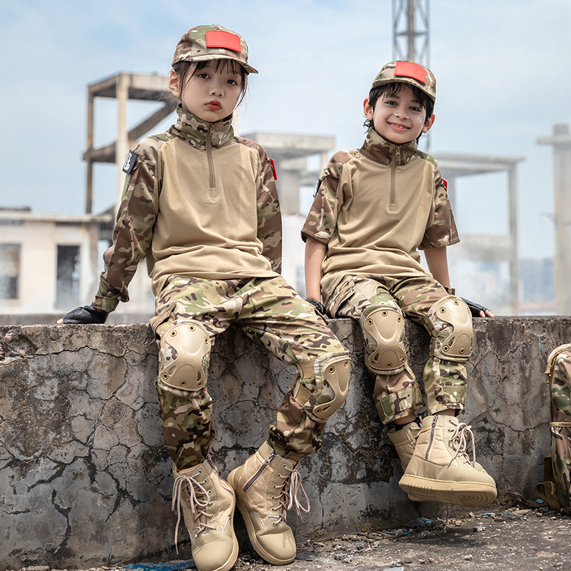 Children's Camouflage Suit Boy's Frog Suit Special Forces Short-sleeved Training Suit Outdoor Summer Camp Primary School Students' Military Training Suit