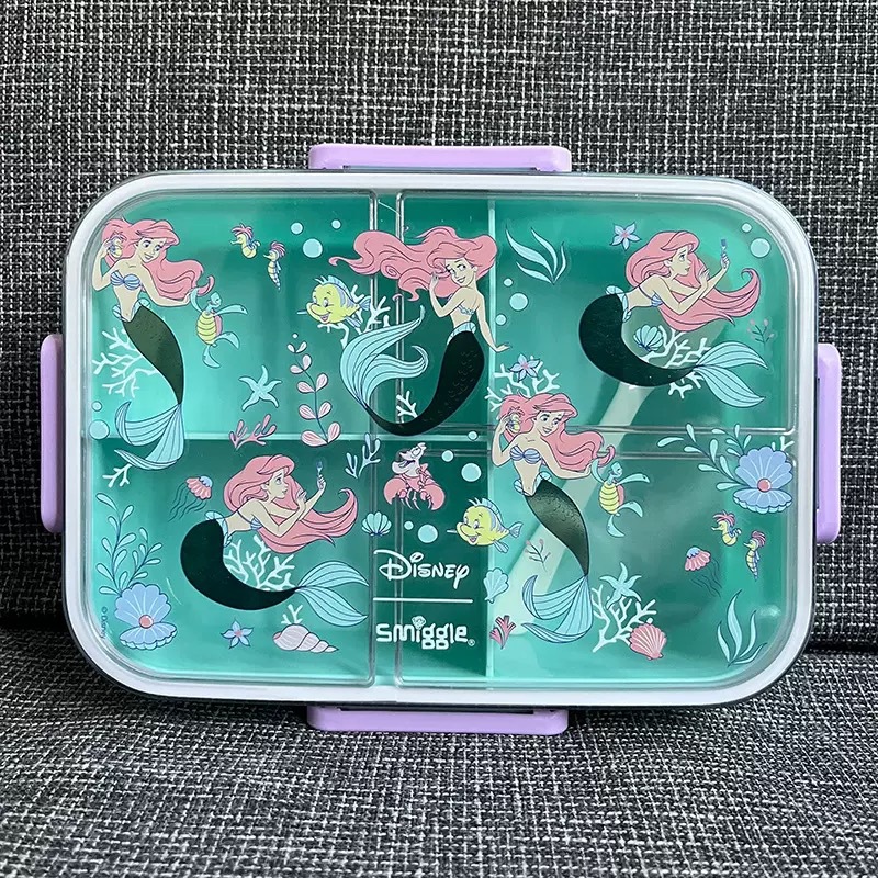 Caja de almuerzo con hebilla de múltiples cuadrículas para niños smiggle Caja de almuerzo de plástico de comida ligera para estudiantes con vajilla Caja de almuerzo