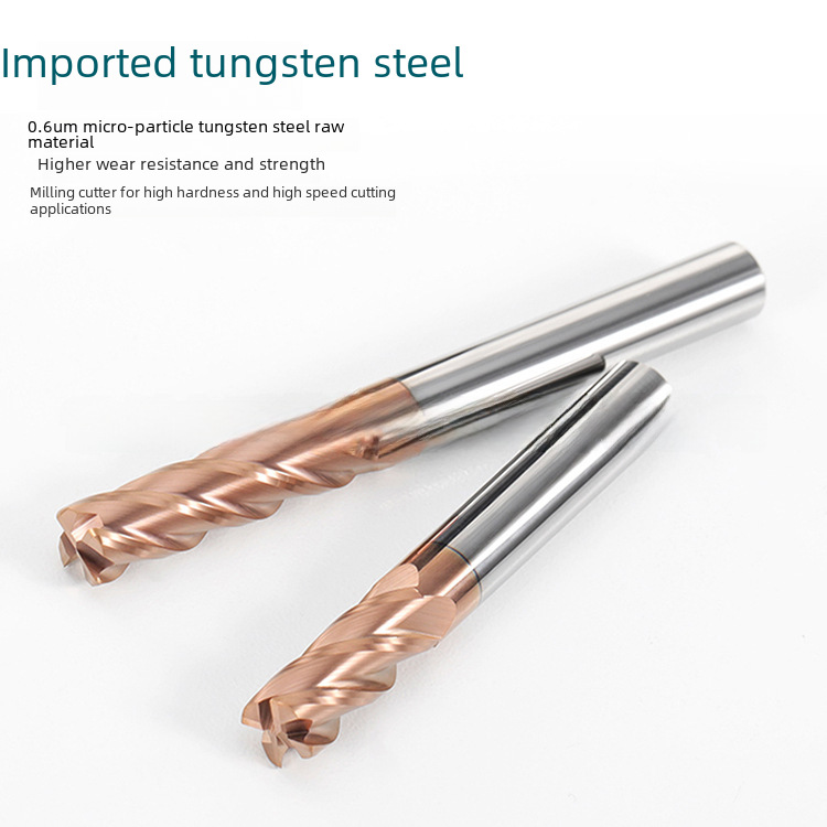 4 -blade 55 -degree hard alloy tungsten steel round nasal mill HRC55 lengthened four straight handle coating CNC cow nasal standing cutter