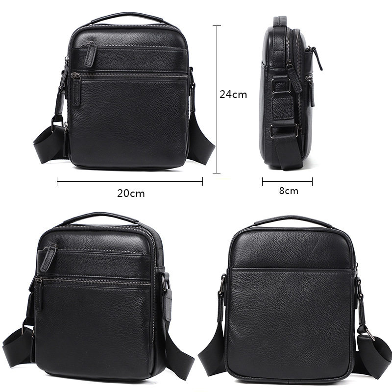 Túi đeo chéo nam da bò thật 20×8×24 cm kiểu mới đơn giản — Màu đen