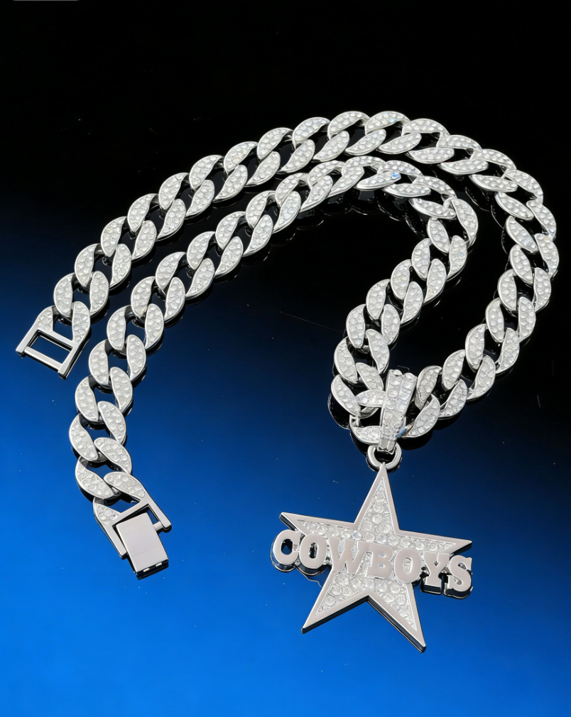 Lujo ligero de diamante completo colgante COWBOYS cadena cubana personalidad de moda cool pareja colgante hip hop personalizado