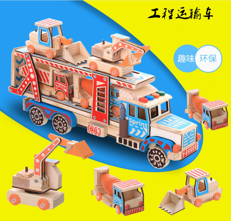 メーカー現物手作り玩具車模型消防車運搬車工事車観光地区木造工芸品バッチ|undefined