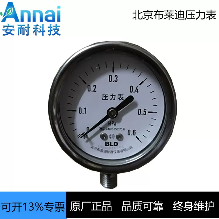 北京布莱迪压力表 全不锈钢压力表 YTH-63 0-0.6MPA M14*1.5
