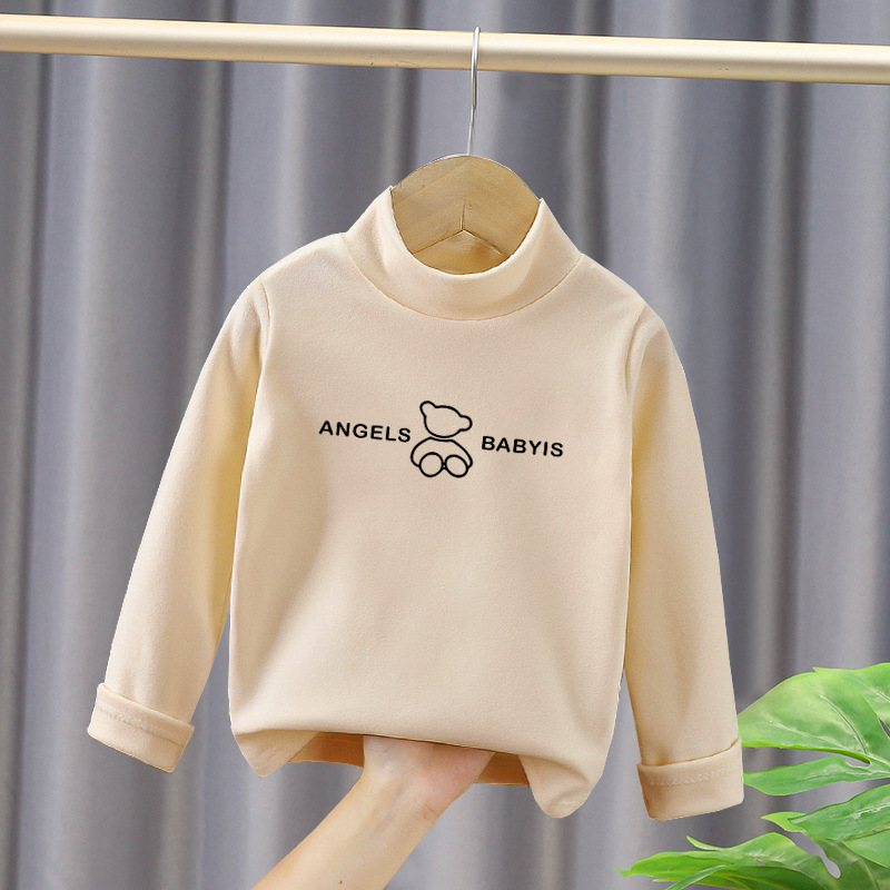Niños y niñas, niños de mediana edad, camisas de base de lana, otoño y invierno, nuevas camisas calientes de manga larga de cuello medio alto