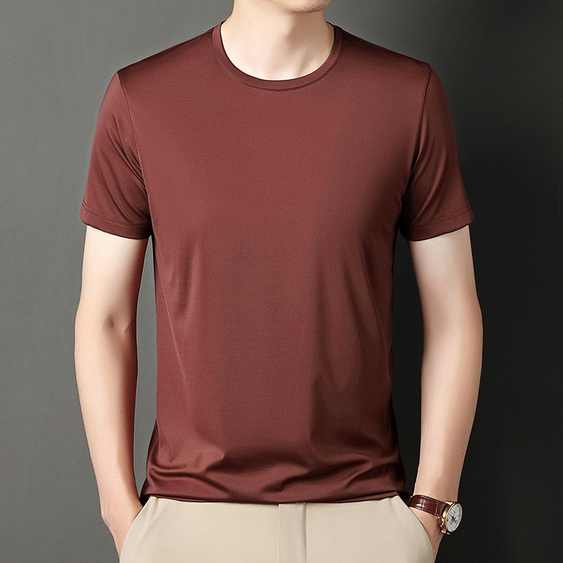 Solid Color Crewneck Short-sleeved Ice Silk T-Shirt Summer New Arrival Young and Middle-aged Fashionable Casual All-match Sports Base Shirt for Men Solid Color Crewneck Short-sleeved Ice Silk T-Shirt Summer New Arrival Young and Middle-aged Fashionable Casual All-match Sports Base Shirt for Men