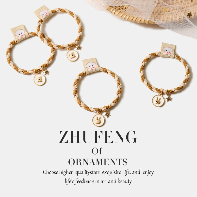 Retro cute woven high quality hair rope, hair accessory, with little bears, for beloved