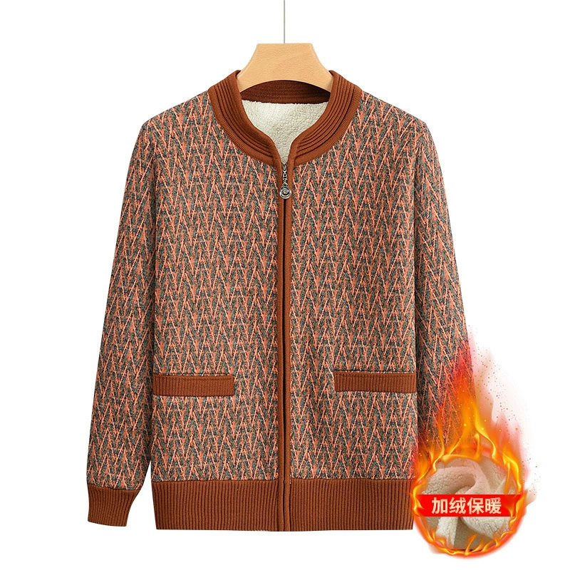 Кардиган-свитер с флисовой подкладкой от фабрики-производителя для пожилых женщин, вязаный свитер для старших женщин, одежда для мам.