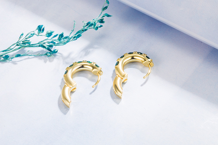 fashion diamond emerald geometric copper 14k gold earrings female