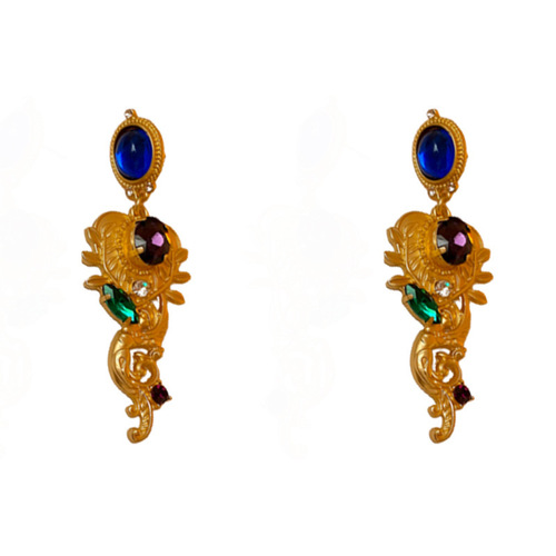 Silver needle oval diamond love angel earrings literary retro medieval palace style niche earrings temperament earrings for women