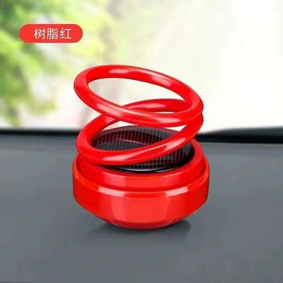 Car-Mounted Solar-Powered Floating Double-Ring Art Perfume Diffuser, Rotating Creative Ornament, Cross-Border Perfume Decoration (Perfplant seat) - chinese-red-resin-model-comes-with-a-piece-of-aromatherapy