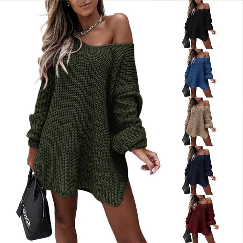 European and American Amazon 2025 Women's Pure Color Loose Knitwear Autumn and Winter Export New Pullover V Neck Knitwear for Women