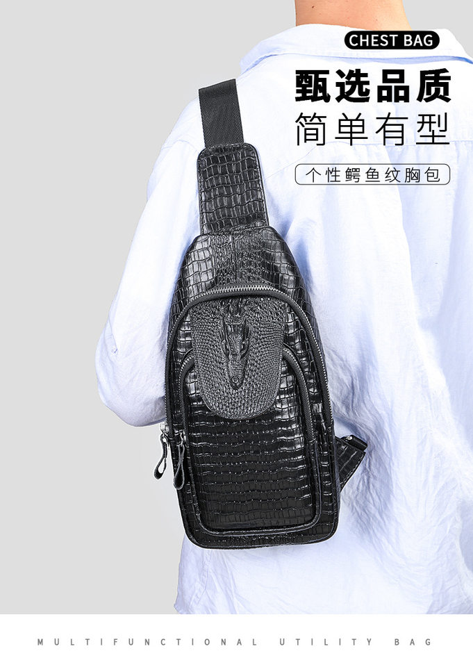 Túi đeo chéo trước ngực nam da bò lớp đầu Malute, túi đeo vai da thật cao cấp — 20202, Màu cà phê, Màu đen, Màu đen vân cá sấu chi tiết 9