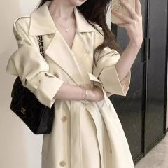 米白色风衣外套女2025春秋季新款中长款韩版气质小个子高级感大衣