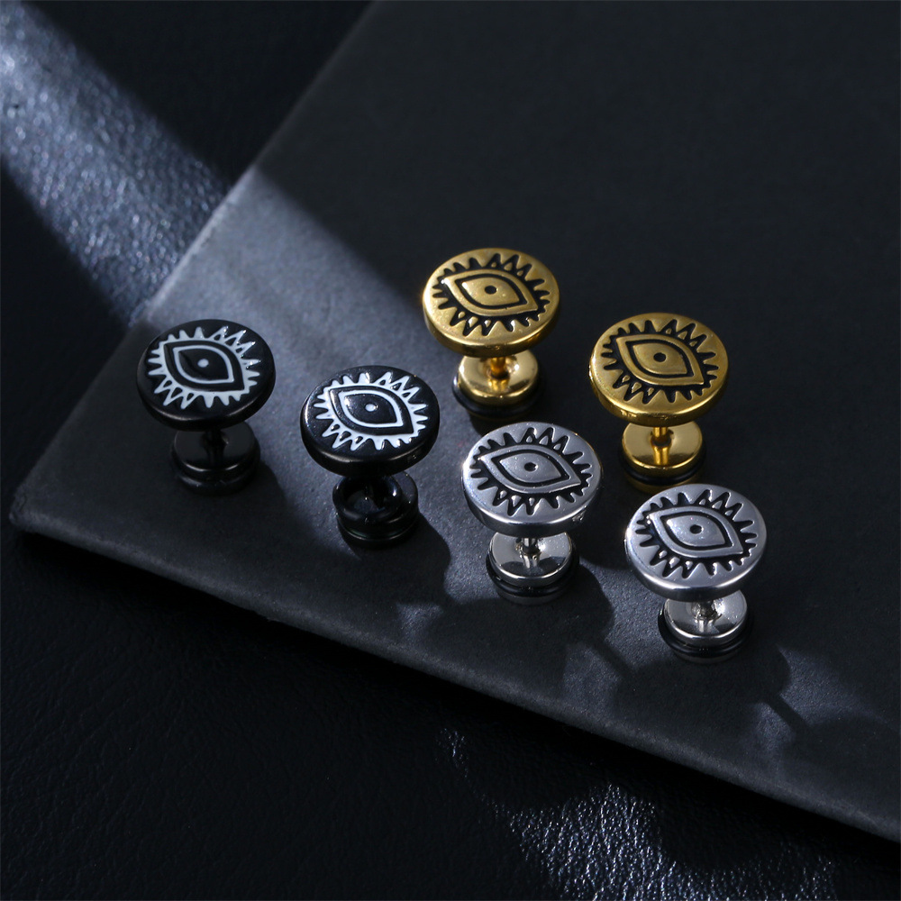 Retro Round Devilu0027S Eye Stainless Steel Plating Earrings 1 Pair