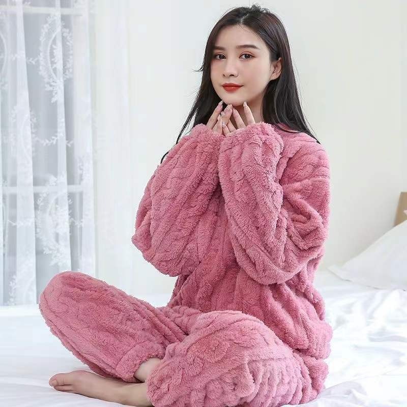 提花舒棉加厚保暖法兰绒家居服两件套女2026秋冬珊瑚绒睡衣女套装