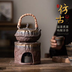 金鉄釉薬中国式粗陶敦煌酒精炉側は壺を囲ってお茶を沸かします。