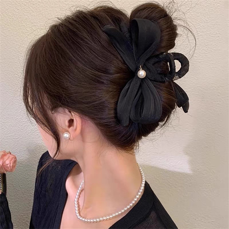 [black] chiffon bow gripper about 13cm