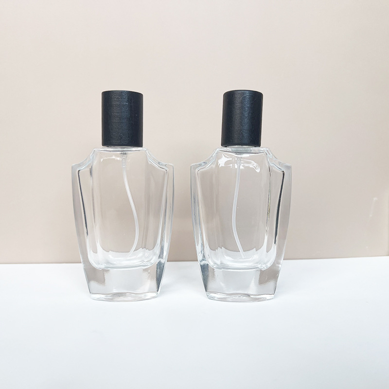 现货B123-50m简约木盖瓶螺口香水瓶透明玻璃瓶化妆品分装喷雾空瓶