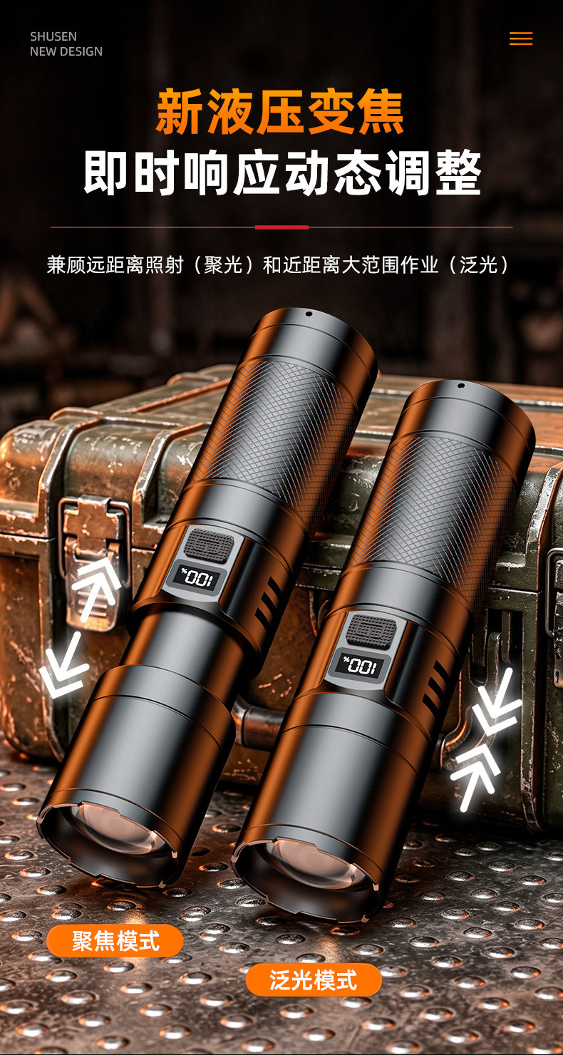 Shuosen flashlight, strong light, rechargeable, ultra-bright, long-lasting, 2026 new model, outdoor long-range high-power light