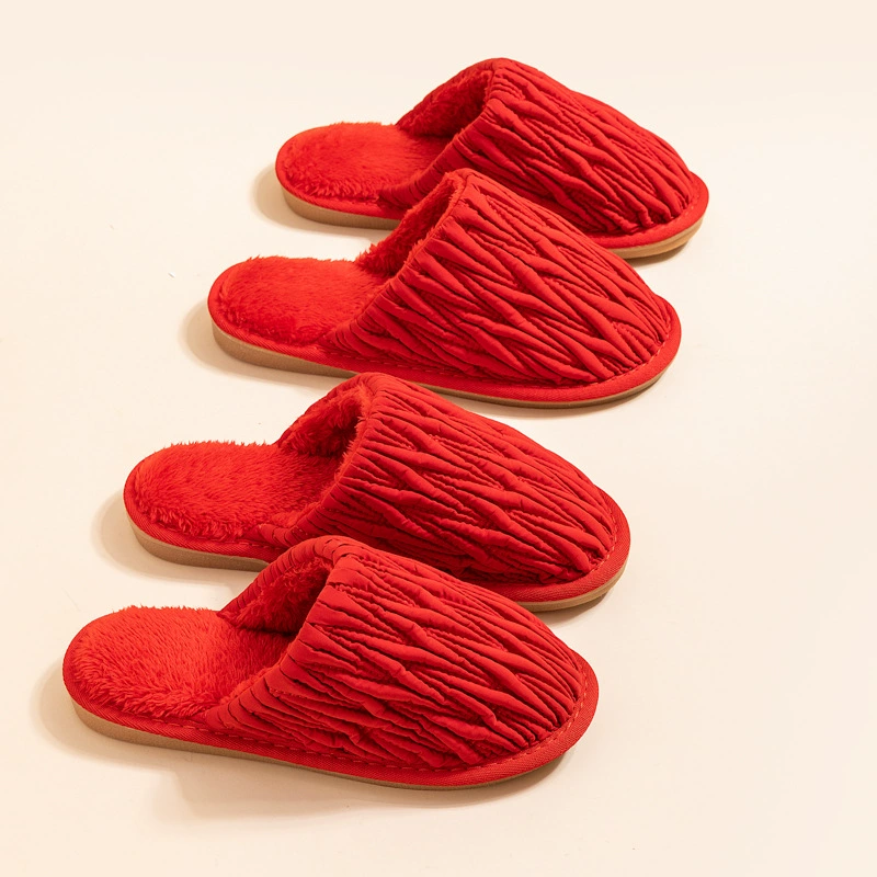 Красные свадебные хлопчатобумажные тапочки для мужчин и женщин осенью и зимой