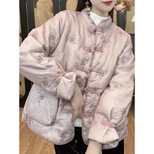 跨境气质棉衣外套女新中式手工盘扣高级冬夹棉加厚保暖冬季新款