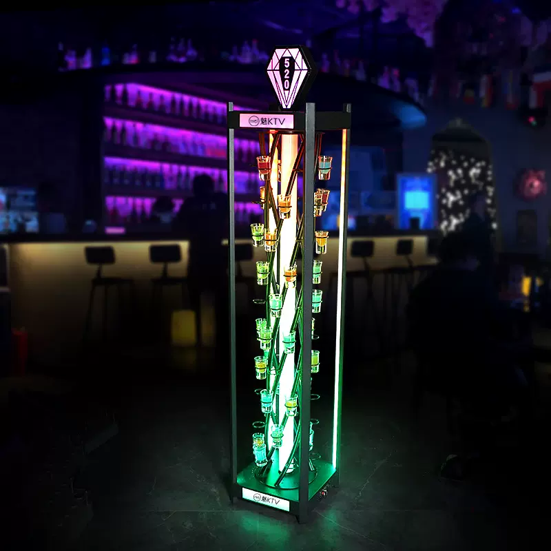 酒吧铁艺旋转发光杯架夜场洋酒一口酒杯架led多层鸡尾酒酒杯架子